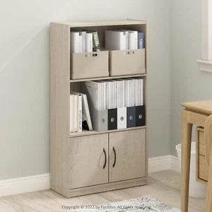 3-Tier Open Shelf Bookcase W/ 2 Doors Storage Cabinet Unit Organizer Living Room - Picture 1 of 7