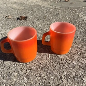 Fire King Ware Tassen Becher USA orange rot Glas rund USA Ständer 3,5" Paar Vintage - Bild 1 von 6