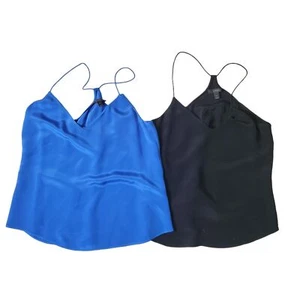 J. Crew Black & Blue Silk V-neck Racerback Camisole Top Blouse 2 Colors sz 6 - Picture 1 of 16
