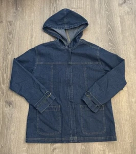 Erika Denim Vtg Full Zip Hooded Long Sleeve Jean Jacket Women’s Small - Picture 1 of 7