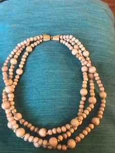 Mimi Di N Wood And Gold Tone Bead Triple Strand Necklace - Picture 1 of 6