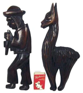 Peruvian Carved Wood Wall Man Llama Alpaca Sculpture Hanging Panels 27 & 25 cm - Bild 1 von 9