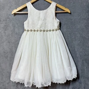 American Princess Flower Girl Dress Size 4 Ivory Embellished Rhinestones Waist - Picture 1 of 17
