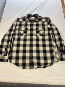American Eagle Flannel Shirt Youth Large Black/Tan Plaid Pockets Cotton - Picture 1 of 16