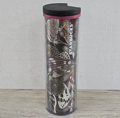 Starbucks Fall 2019 Shimmer Butterfly Floral Slim Travel Tumbler 16oz - Image 1 of 4