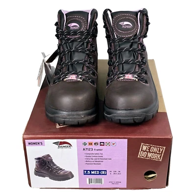 Women's Avenger A7123 Framer Brown/Lilac Steel Toe Waterproof Work Boots - 7.5M - Image 1 of 4