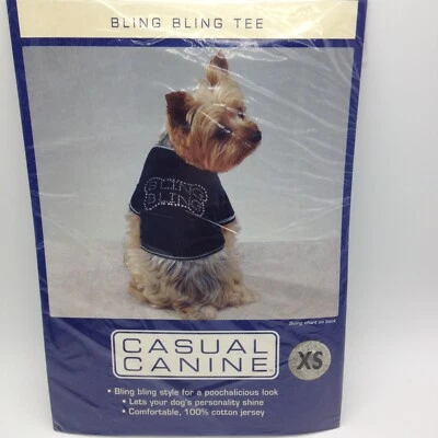 Camiseta deportiva informal canina cómoda "BLING BLING" negra X-pequeña para perros Foto 1 de 3