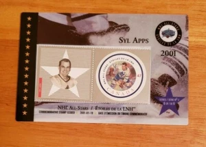 Sello conmemorativo postal de plástico Syl Apps NHL Canadá en tarjeta de hockey de plástico (2001) - Imagen 1 de 2