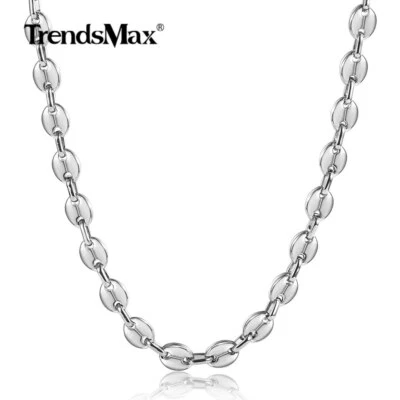 Collar de cadena Marina de granos de café de acero inoxidable de 9 mm y 22" para hombre y mujer regalo Foto 1 de 3