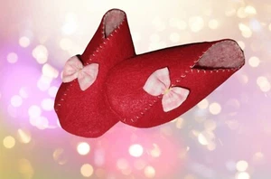 Red felt Kimono baby girl shoes - Size NB - Handmade - Picture 1 of 5