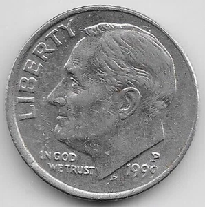 1999 P Roosevelt Dime Error Misaligned Die Obverse MAD - Picture 1 of 2