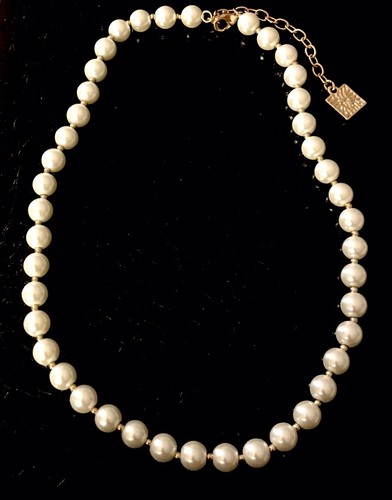 OFF WHITE Collana Anne Klein Vintage ~ Perla Finta Bianca Off E Perline Oro Etichetta Leone