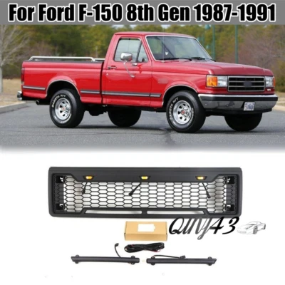 Parrilla superior de parachoques delantero negra con barra de luz LED para Ford F150 1987-1991 Foto 1 de 4