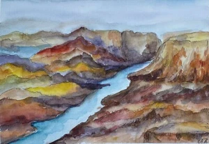 Original watercolor Art Grand Canyon National Park painting mountains Artwork - Picture 1 of 10