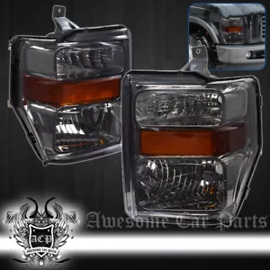 For 08-10 F250 F-350 Super Duty Driving Head Lights + Signal Lamps Smoke Amber - Picture 1 of 3