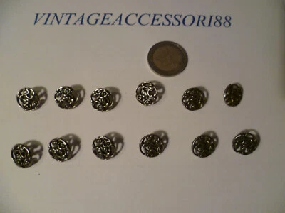 12 BOTTONI METALLO COLOR ARGENTO SCURO 1,5 CM NUOVI FONDO MAGAZZINO VINTAGE - Immagine 1 di 3