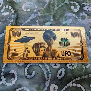 Billete coleccionable extraterrestre OVNI enchapado en oro de 24k. ¡Como nuevo! - Imagen 1 de 2