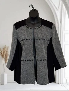 Alfred Dunner Damen Plus 24W Dunkelgrau & Blau 3/4 Arm Blazer Jacke Cardigan - Bild 1 von 14