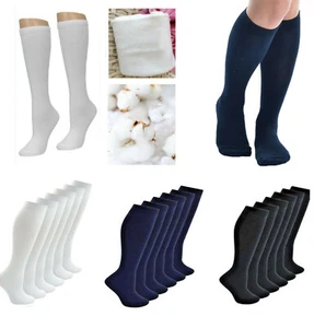 Cotton Long School Knee High Black White Navy Blue Socks Kids Boys Girls New AU - Picture 1 of 12