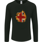 Union Jack Flag Fire Effect Great Britain Mens Long Sleeve T-Shirt