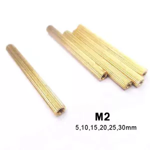 Knurled Brass M2 Threaded Sleeve Rod Bar Stud Round Connector Nut Long Nuts - Picture 1 of 1