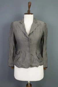 Emporio Armani Grey Snap Cropped Linen Blazer Jacket Size 40 - Picture 1 of 14