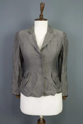 Emporio Armani Grey Snap Cropped Linen Blazer Jacket Size 40 - Image 1 of 4
