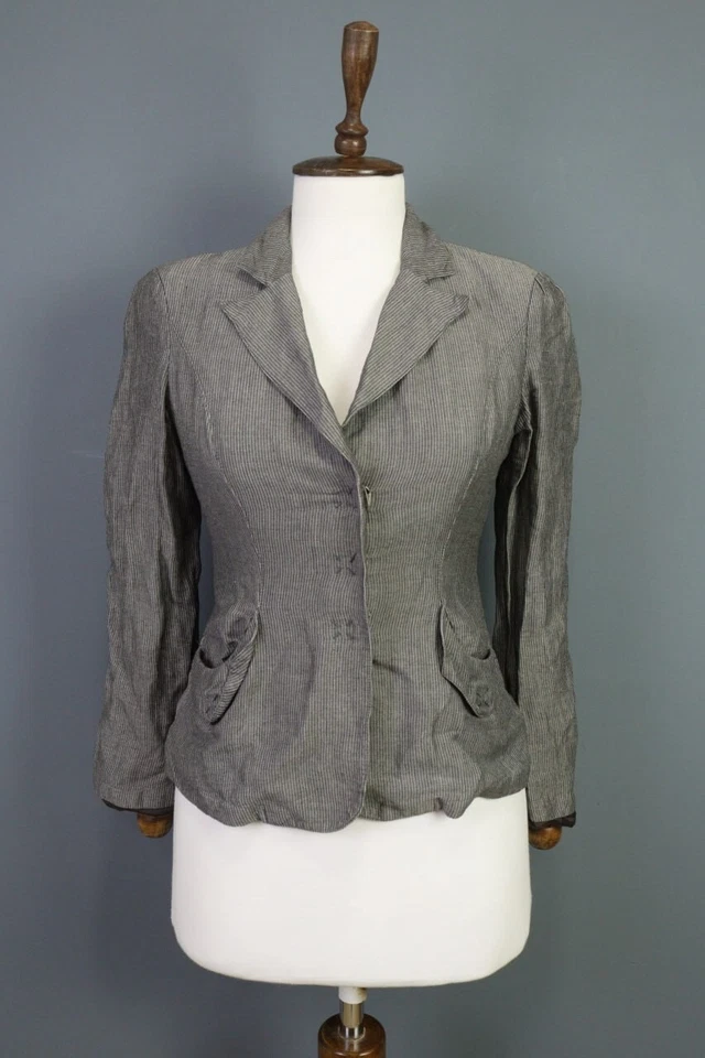 Emporio Armani Grey Snap Cropped Linen Blazer Jacket Size 40 - Image 1 of 4