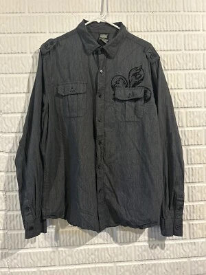 MMA Elite Shirt Mens XL Grey Black Button Up Long Sleeve Casual LIghtweight * - Изображение 1 из 4
