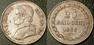 Italie - Vatican - Pie IX - 20 baiocchi argent 1858 B AN XII, Bologna ! KM#1360 - Imagen 1 de 1