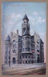 UNUSED PRE LINEN POSTCARD, CITY BUILDING, WICHITA, KANSAS - Picture 1 of 1