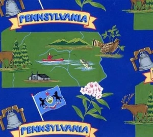 Keystone State Pennsylvania Mapa Turismo Tela Polar Estampado por Yarda A248.02 - Imagen 1 de 1