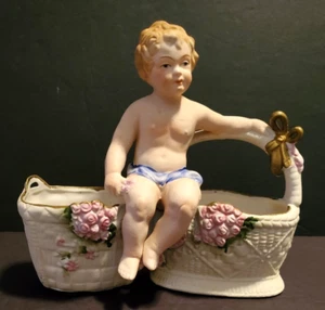 Vintage Hal Sey Fifth Japan Cherub Bisque Figural Planter 7" Tall Decorative  - Picture 1 of 18