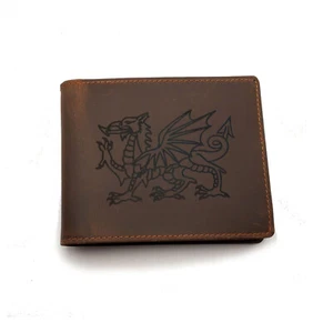 Welsh Dragon Personalized Mens Leather Bi-Fold Wallet, Italian Leather - Picture 1 of 8