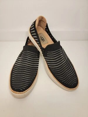 UGG женщин плоскостях черный холст поскользнуться на мокасины туфли размер 7 полоски - Изображение 1 из 4