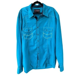 Rock & Roll Cowboy Teal Long Sleeve Snap Front Shirt Men's XXL Stitch Detail - Picture 1 of 10