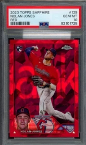 2023 Topps cromo zafiro Nolan Jones #129 radiocontrol refractor rojo #ed/5 PSA 10 GEMA - Imagen 1 de 1