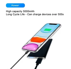 5000mAh Ultra Slim Power Bank USB External Portable Charger For Phone Black - Picture 1 of 6