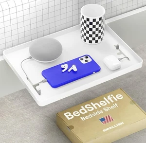 Bedshelfie Smallish Dorm Room Bed Shelf, Dorm Essentials, White, NEW, Side Table - Picture 1 of 5
