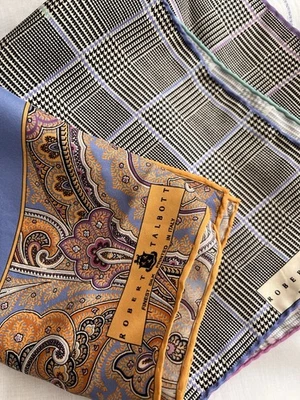 Robert Talbott Lot Of 2 Silk Pocket Square Glen Plaid Paisley Italy - Image 1 of 4