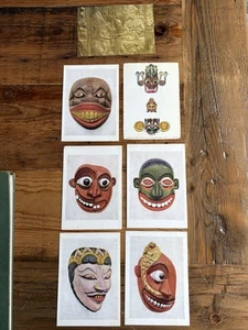 Ceylon - Wooden Mask Lot X 6 worn by 'Devil Dancers' British Museum 4x6 Postcard - Picture 1 of 4