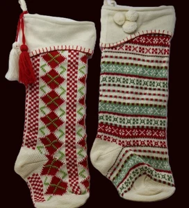 Set 2 calze natalizie vintage Jabara tradizionali classiche foderate in maglia 21" - Foto 1 di 10