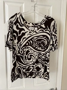 Splendida blusa Chicos Travelers taglia 1 marrone avorio pull over manica corta!! - Foto 1 di 3