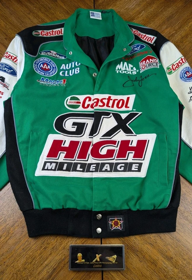 Vintage John Force GTX NASCAR Jacket + Pin Set Mens Small Castrol JH Design*READ - Image 1 of 4