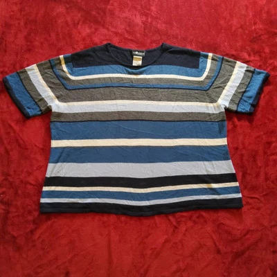 Camisa feminina Sag Harbor anos 90 2X listrada multicolorida manga curta leve - Imagem 1 de 4