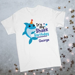 It's My shark Birthday Boy or Girl Personalised Children's Kid's T-shirt Top - Picture 1 of 4
