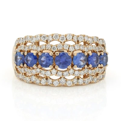 Anillo LeVian Escape Oro Rosa 14k Zafiro Redondo Diamante Brillante Talla 7 #JB506-5 Foto 1 de 4