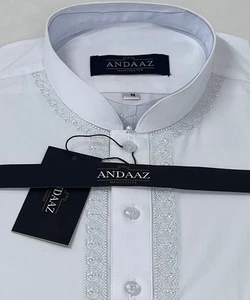 Bordado Piyala blanco Shalwar Kameez para hombre - Imagen 1 de 2