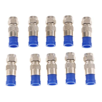 10 Packs F Compression Connectors Adapters RG6 Quad Shield  Cables - Image 1 of 4