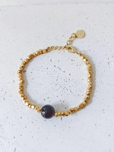 goldenes Perlenarmband mit schwarzem Onyx 18k Vergoldung Armband gold schwarz - Picture 1 of 9